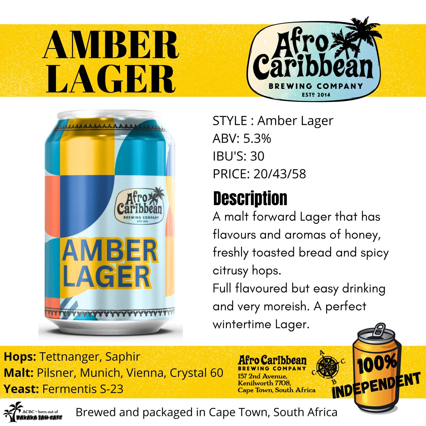 Amber Lager by Afro Caribbean Brewing Company