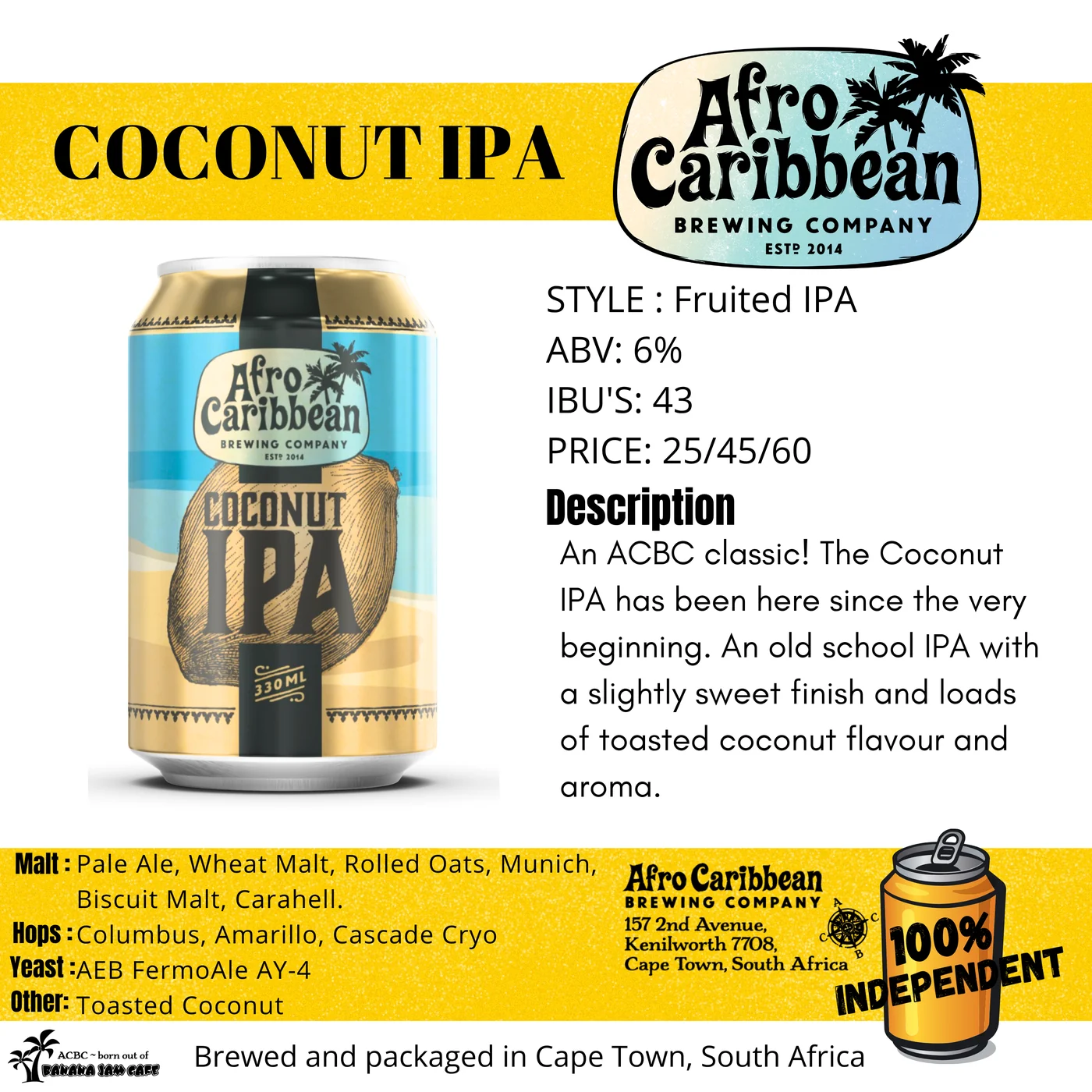 Coconut IPA by Afro Caribbean Brewing Company